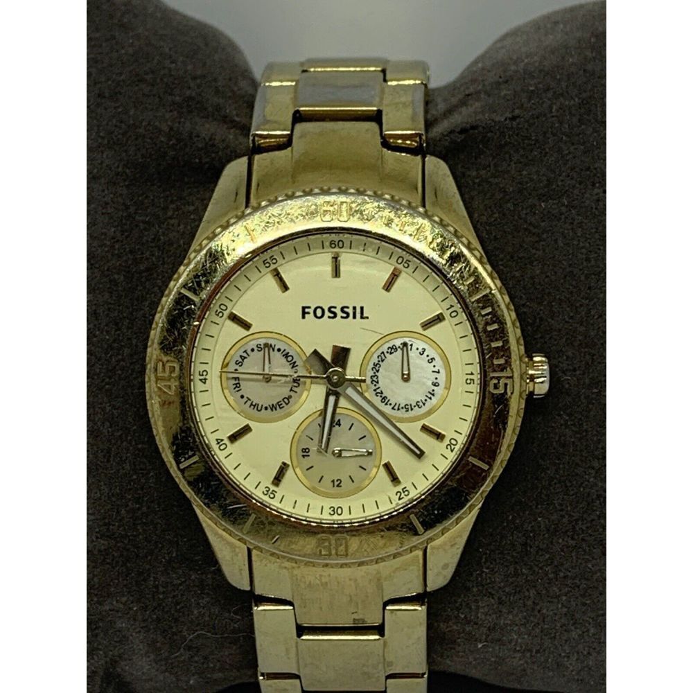 Fossil ES2820 Women's Stainless Steel Analog Gold Dial Quartz Wrist Watch GE107